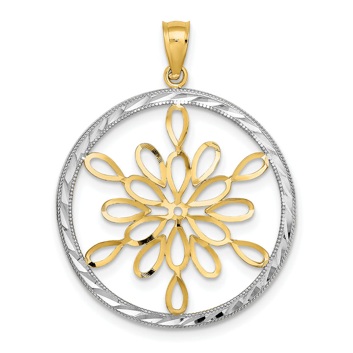 14K Yellow, White Gold D.C Circle Snowflake Filgree Pendant