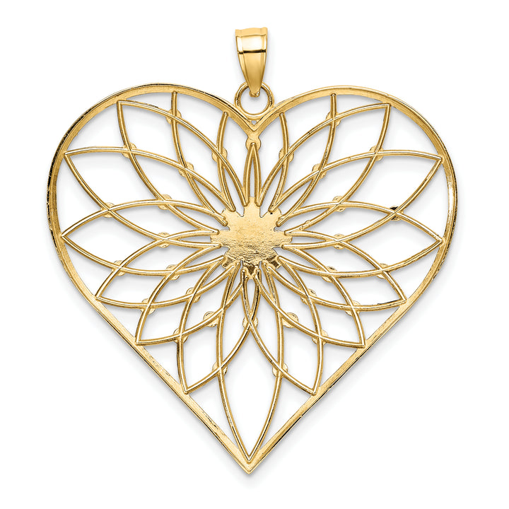 14k Yellow Gold White Rhodium D.C Large Filigree Heart Pendant