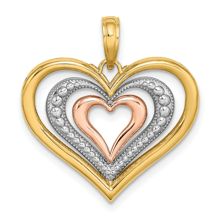 14k Two Tone Gold Polished Triple Hearts Pendant