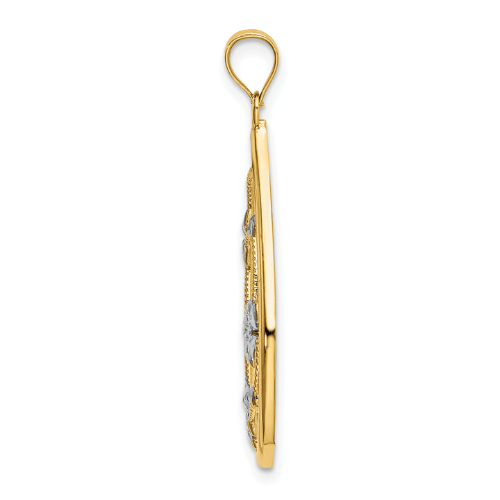 14k Yellow, White Gold, Flowers In Teardrop Frame Pendant