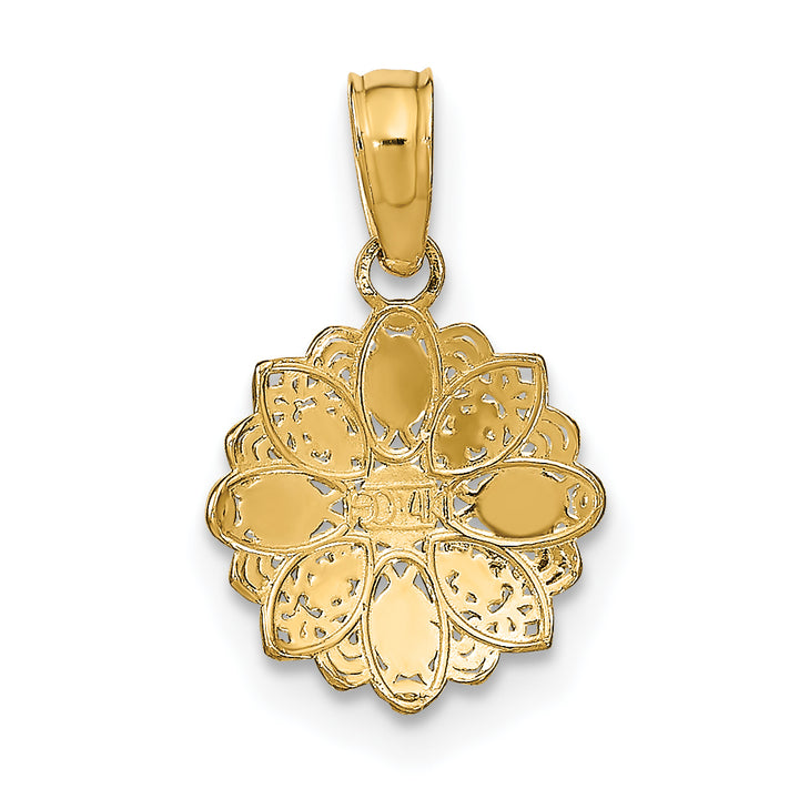 14K Yellow, White Gold Diamond cut Mini Filigree Flower Pendant
