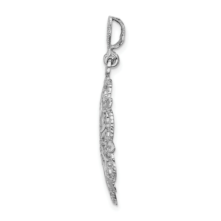 14K White Gold Starbust with Hearts D.C Beaded Filgree Pendant