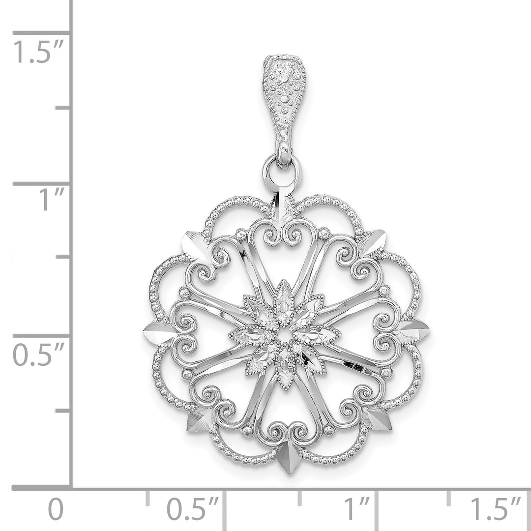 14K White Gold Starbust with Hearts D.C Beaded Filgree Pendant