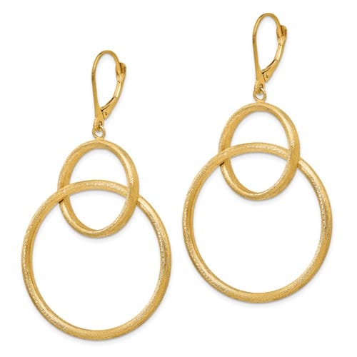 14k Yellow Gold Round Leverback Dangle Earrings