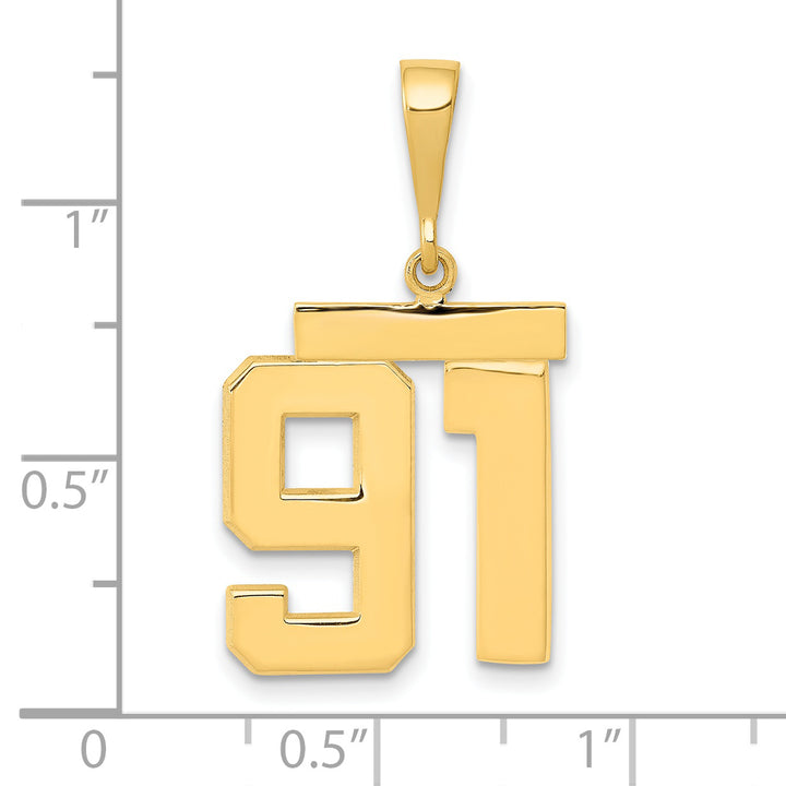 14k Yellow Gold Medium Polished Number 91 Charm