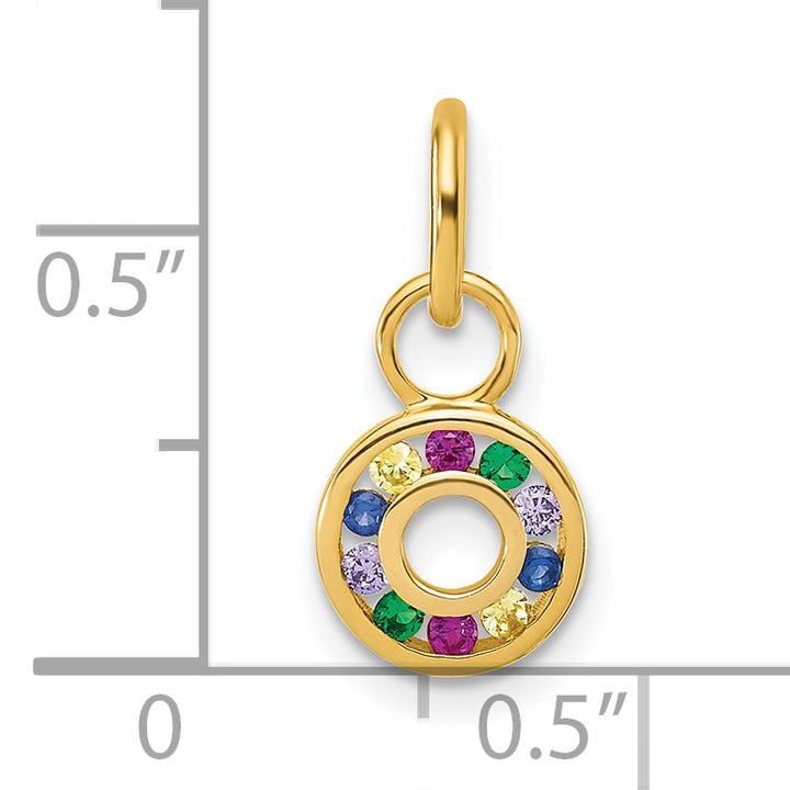 14K Yellow Gold Diamond Multi-color CZ Circle Pendant