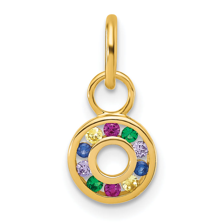 14K Yellow Gold Diamond Multi-color CZ Circle Pendant