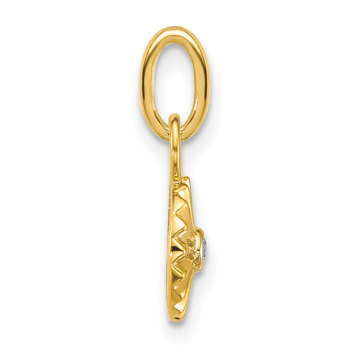14K Yellow Gold Grooved Diamond Circle Pendant