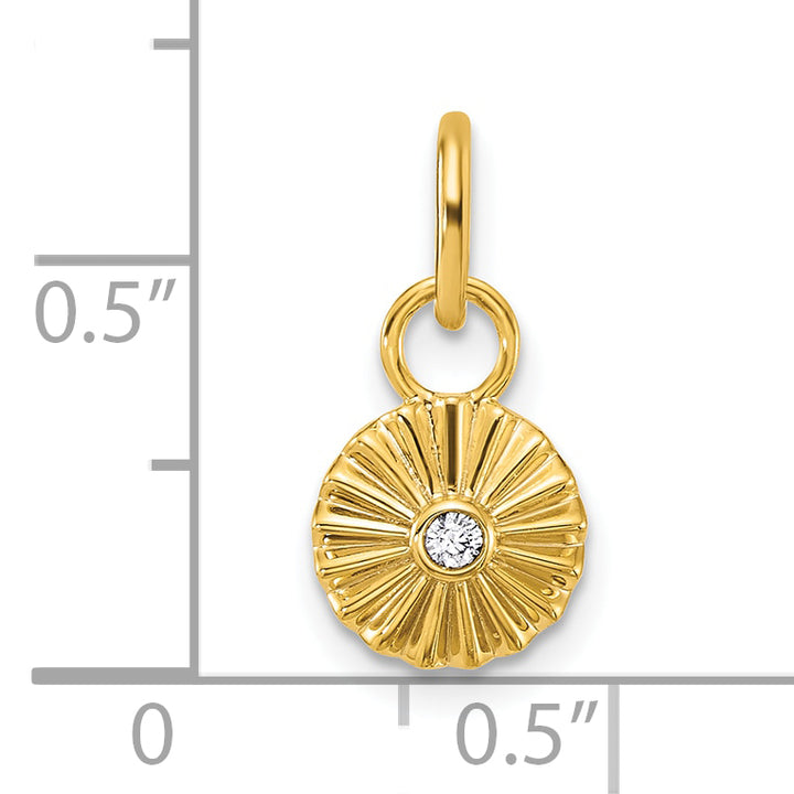 14K Yellow Gold Grooved Diamond Circle Pendant