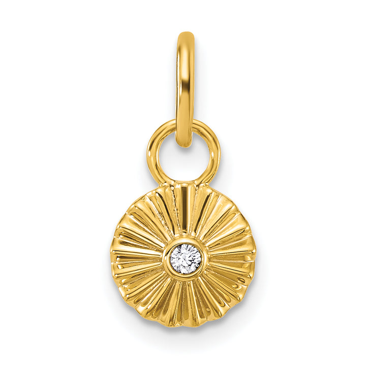 14K Yellow Gold Grooved Diamond Circle Pendant