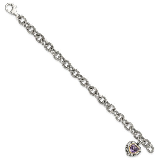 925 Sterling Silver Goldy Amethyst Link Bracelet