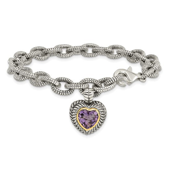 925 Sterling Silver Goldy Amethyst Link Bracelet