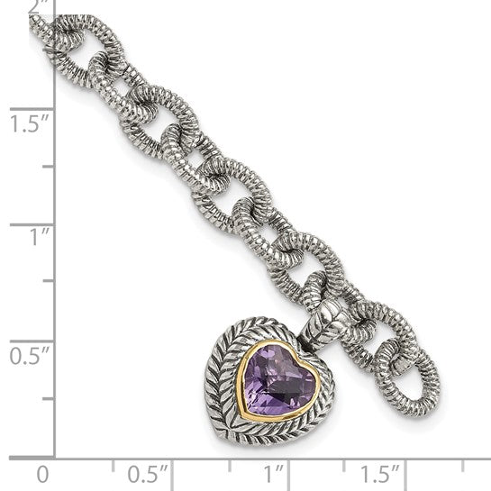 925 Sterling Silver Goldy Amethyst Link Bracelet