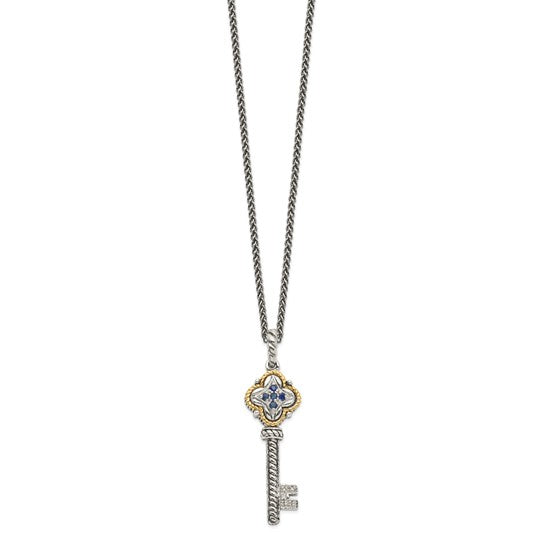 Sterling Silver Gold Sapphire Diamond Necklace