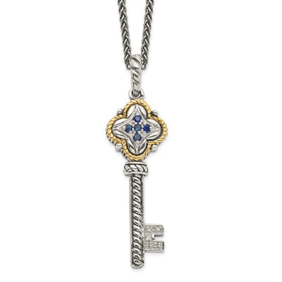 Sterling Silver Gold Sapphire Diamond Necklace