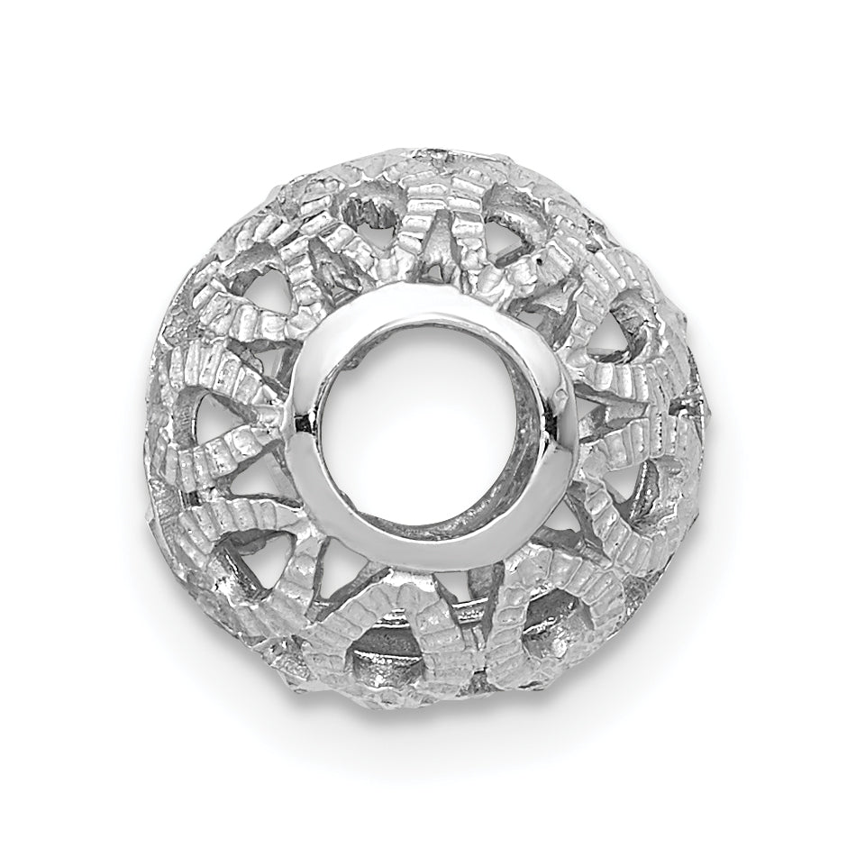 14k White Gold D.C Filigree Ball Chain Slide Pendant