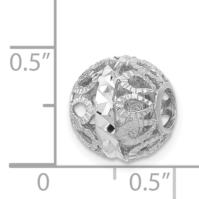 14k White Gold D.C Filigree Ball Chain Slide Pendant