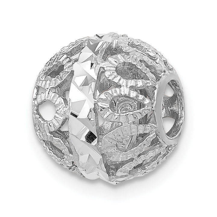 14k White Gold D.C Filigree Ball Chain Slide Pendant