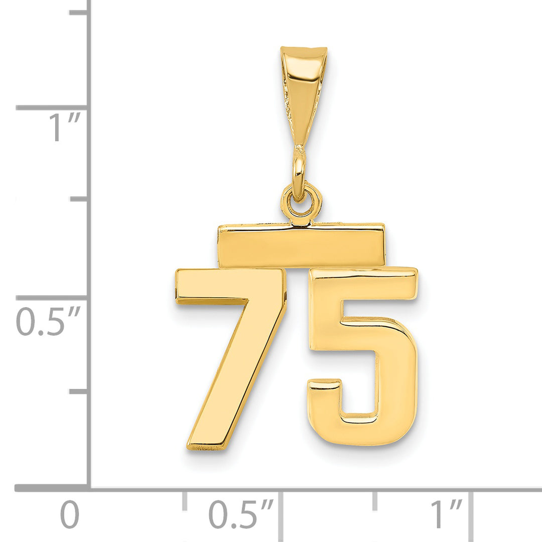 14k yellow gold small polished number 75 charm