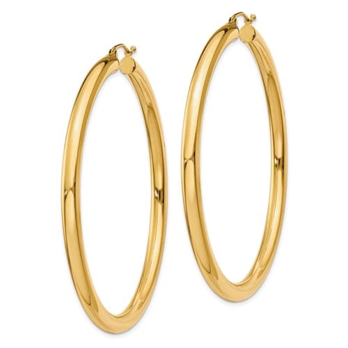 14k Yellow Gold 4MM x 60MM Tube Hoop Earrings