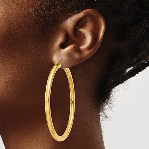 14k Yellow Gold 4MM x 60MM Tube Hoop Earrings