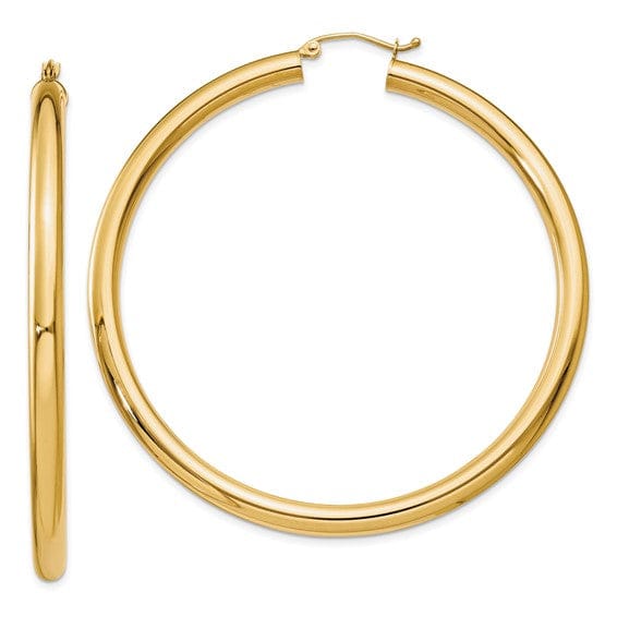 14k Yellow Gold 4MM x 60MM Tube Hoop Earrings