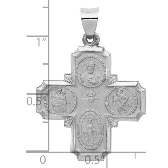14k White Gold Four Way Medal Pendant