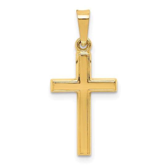 14k Yellow Gold Diamond Cut Small Hollow Cross Pendent