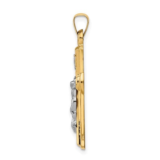 14k Two-tone Gold INRI Hollow Crucifix Pendant