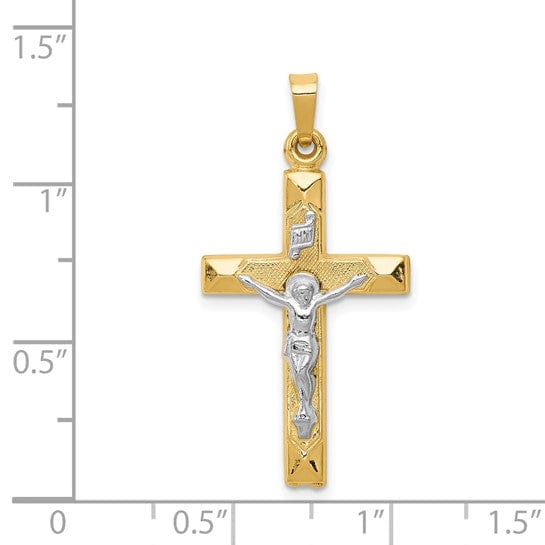 14k Two-tone Gold INRI Hollow Crucifix Pendant