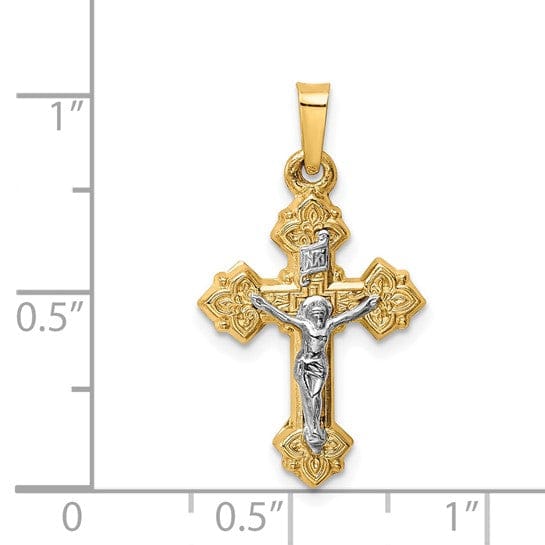 14k Two-tone Gold INRI Hollow Crucifix Pendant