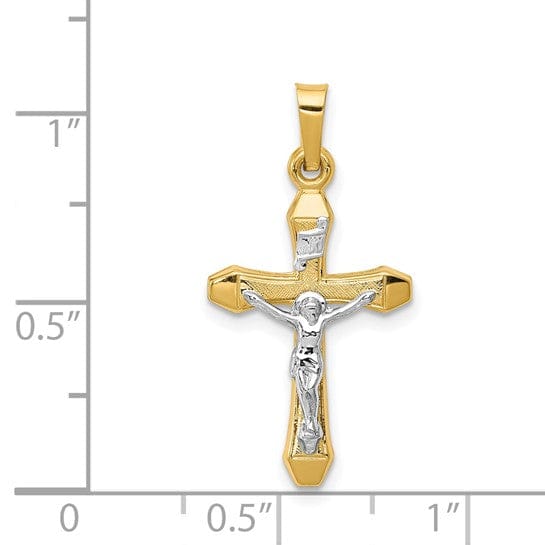 14k Two-tone Gold INRI Hollow Crucifix Pendant