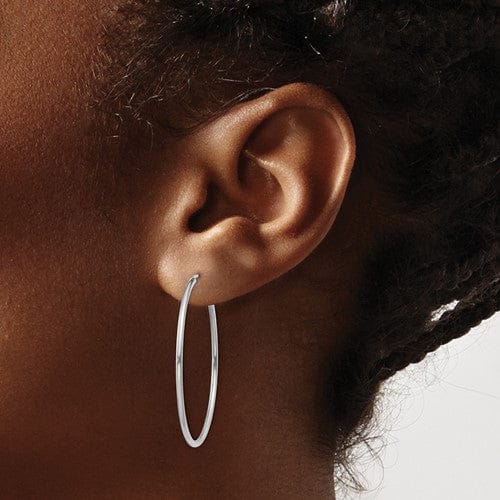 14k White Gold Polished Endless Hoop Earrings 1.5mm x 38mm