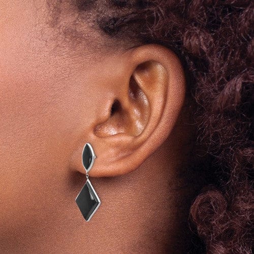 14k White Gold Polished Onyx Post Earrings