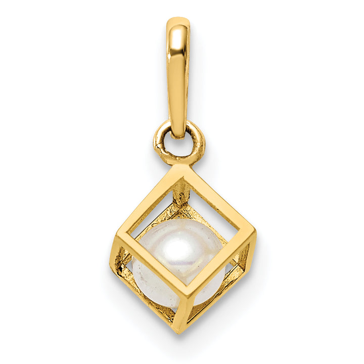 14K Yellow Gold 3-D Freshwater Cultured Pearl in Cube Pendant