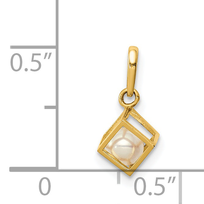 14K Yellow Gold 3-D Freshwater Cultured Pearl in Cube Pendant