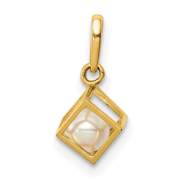 14K Yellow Gold 3-D Freshwater Cultured Pearl in Cube Pendant