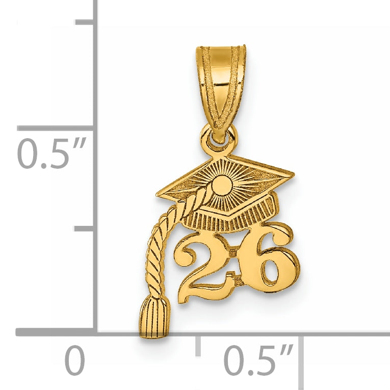 14K Yellow Gold Graduation Cap 26 with Tassel Charm
