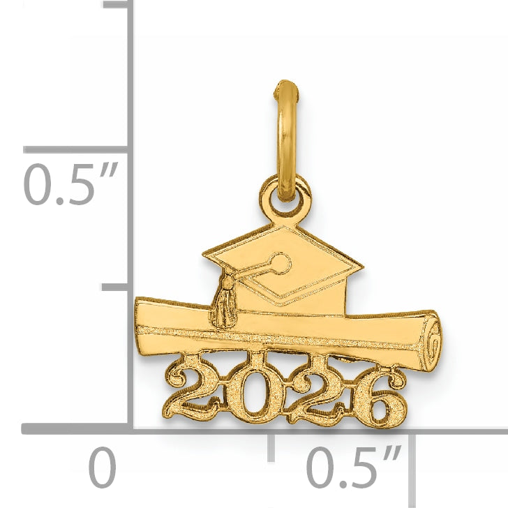 14k Yellow Gold 2026 Graduation Cap Diploma Charm