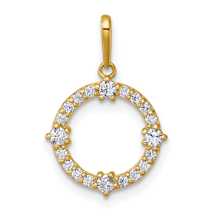 14k Yellow Gold Polished C.Z Open Circle Design Pendant