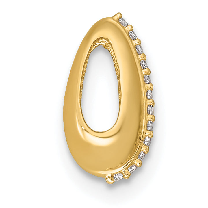 14k Yellow Gold Polished CZ Domed Teardrop Chain Slide Pendant