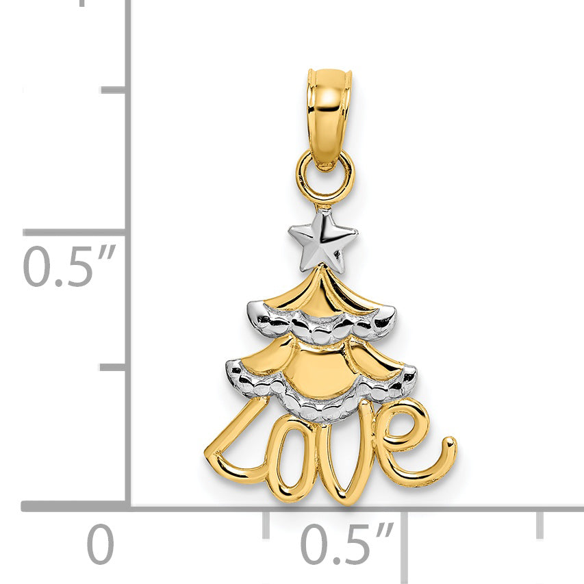 14k Yellow, White Gold LOVE Christmas Tree Charm Pendant