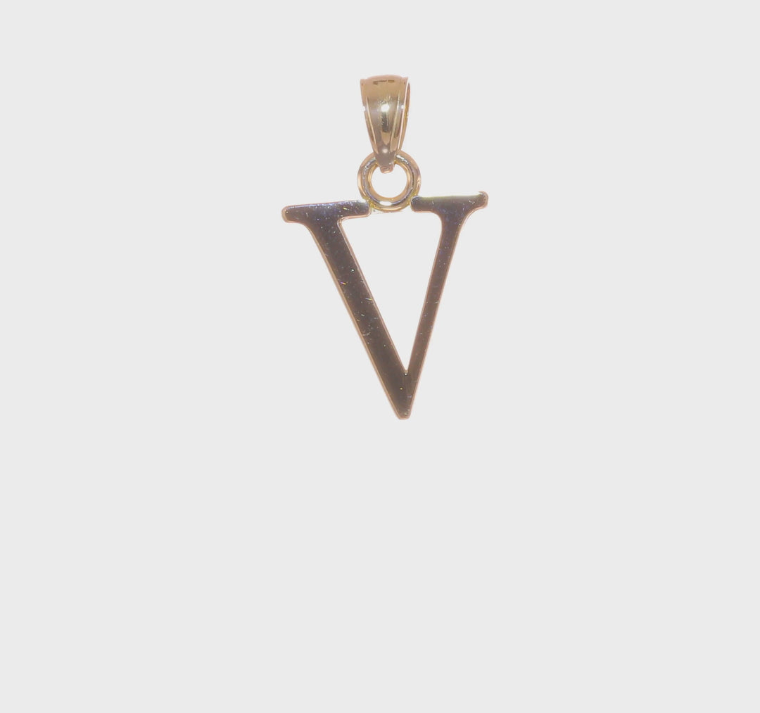 14K Yellow Gold Block Design Large Initial Letter V Charm Pendant