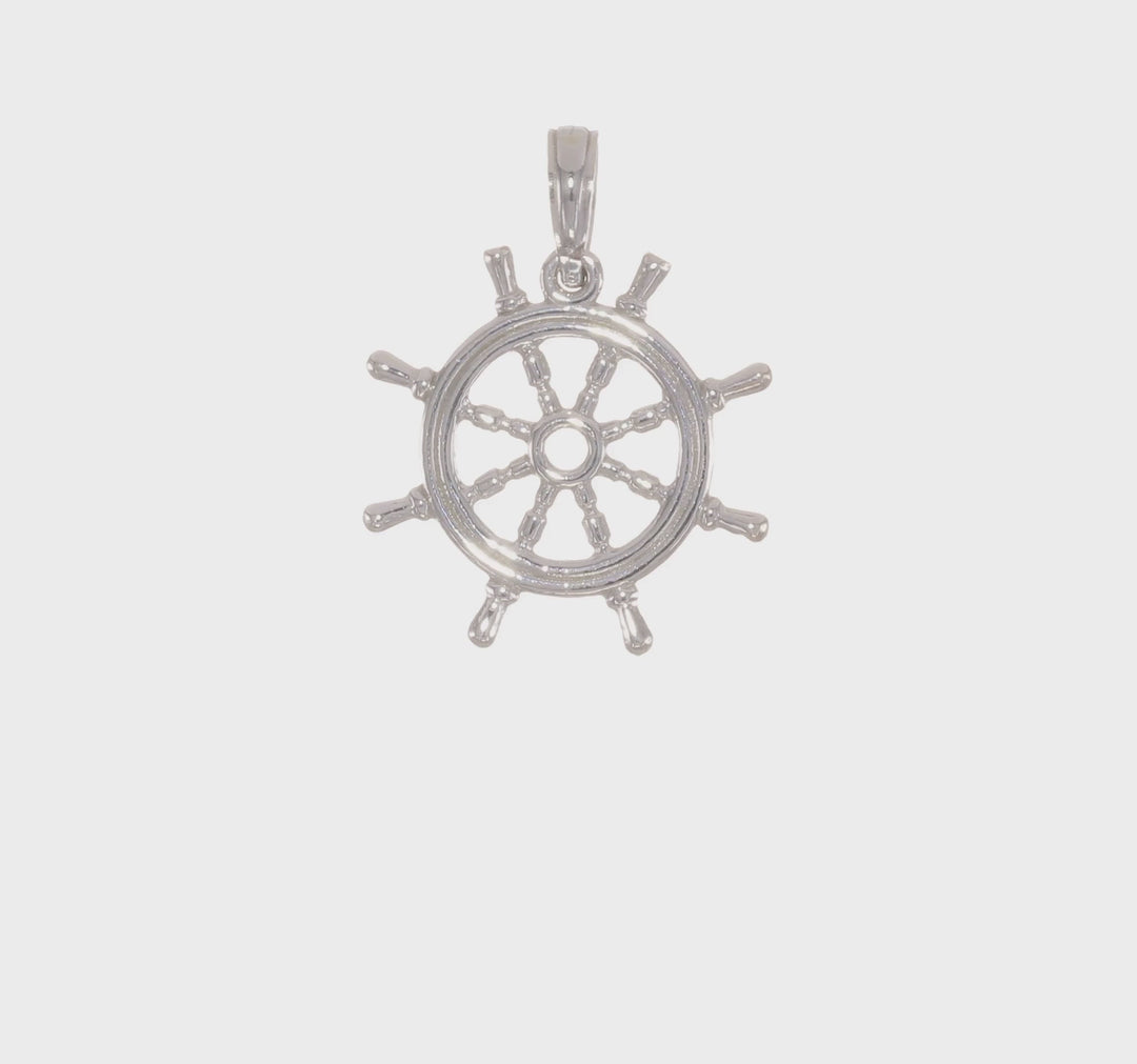 14K White Gold 3-D Design Polished Finish Ship Wheel Charm Pendant