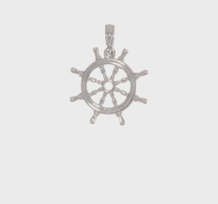 14K White Gold 3-D Design Polished Finish Ship Wheel Charm Pendant