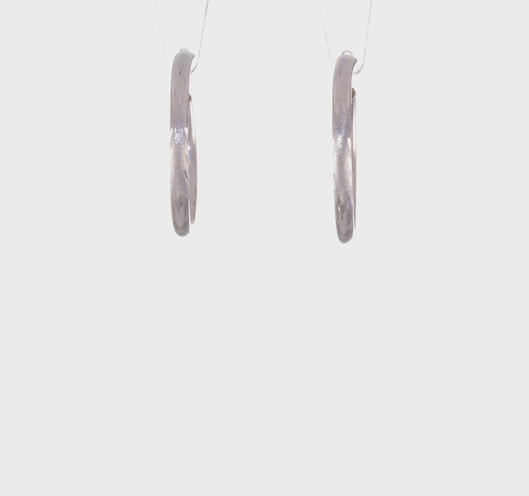 14 White Gold Diamond Cut Endless Hoop Earrings 2mm x 18mm