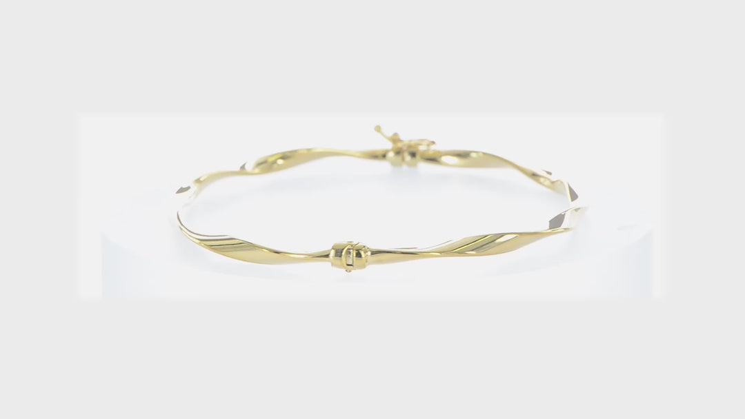 14K Yellow Gold Polished Twisted Hinged Bangle
