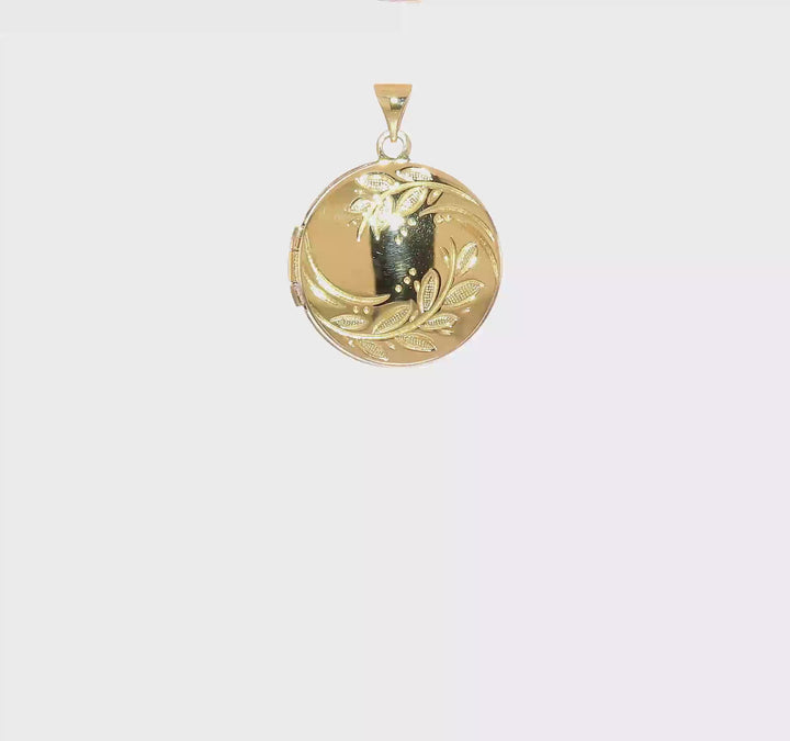 14k Yellow Gold Round Leaf Floral Locket