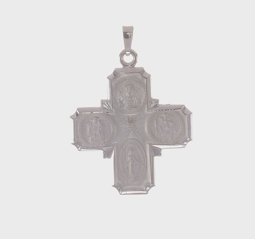 14k White Gold Four Way Medal Pendant