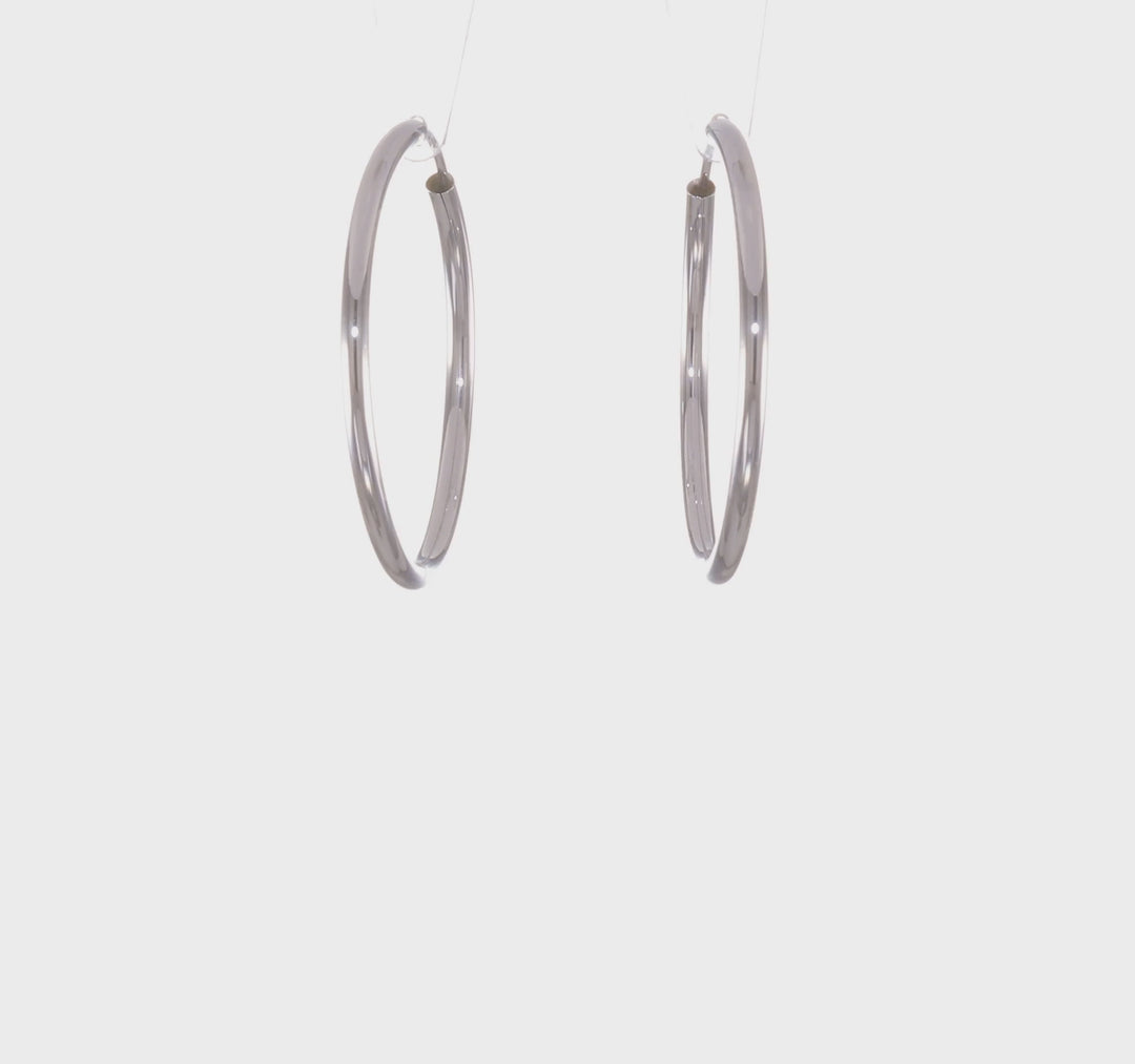 14k White Gold Polished Endless Hoop Earrings 2mm x 30mm